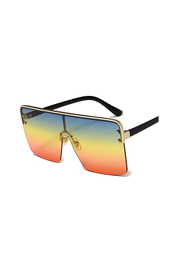 QFSLR Lunettes De Soleil Homme Monobloc Demi-Monture 100% Protection UV Lunettes De Soleil Femme Grande Monture,C