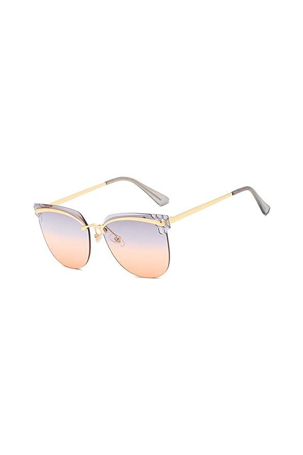 YUANCHENG Lunettes de soleil sans monture Femmes Lunettes de soleil Gradient Shades Cutting Lens Dames Sans monture Métal Lun