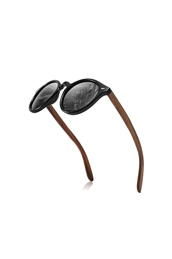 MIAROZ Lunettes de Soleil en Bois,Lunettes de Soleil Polarisées pour Homme Femme,Classique Lunettes de Conduite Anti-UV Gris