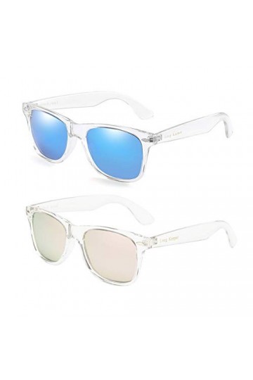 Long Keeper Lunettes de soleil Polarisées Classic Vintage Lunettes de soleil Carrées pour Femmes Homme Rose+Bleu transparent