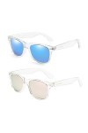 Long Keeper Lunettes de soleil Polarisées Classic Vintage Lunettes de soleil Carrées pour Femmes Homme Rose+Bleu transparent
