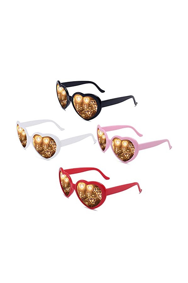Dollger Coeur lunettes de soleil coeur effet Diffraction lunettes Festival accessoires fête Rave lumières lunettes amour cade
