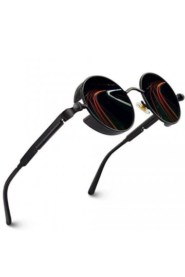 CGID E72 Lunettes de soleil homme femme ronde polarisées inspirées du style retro Steampunk en cercle métallique