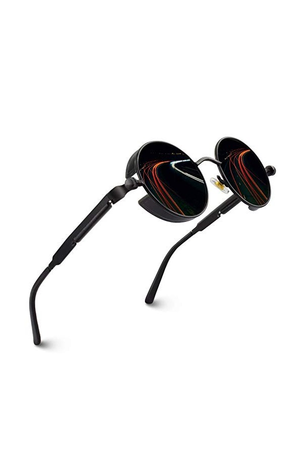 CGID E72 Lunettes de soleil homme femme ronde polarisées inspirées du style retro Steampunk en cercle métallique