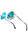 CGID E72 Lunettes de soleil homme femme ronde polarisées inspirées du style retro Steampunk en cercle métallique