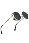 CGID E72 Lunettes de soleil homme femme ronde polarisées inspirées du style retro Steampunk en cercle métallique