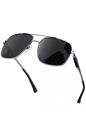 KANASTAL Lunettes de Soleil pour Homme et Femme Polarisées UV400 Lunette de Soleil en Alliage Al-MG Premium Rétro Rectangulai