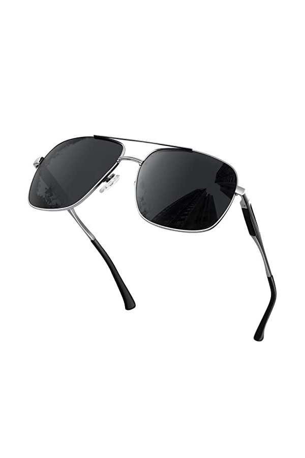 KANASTAL Lunettes de Soleil pour Homme et Femme Polarisées UV400 Lunette de Soleil en Alliage Al-MG Premium Rétro Rectangulai