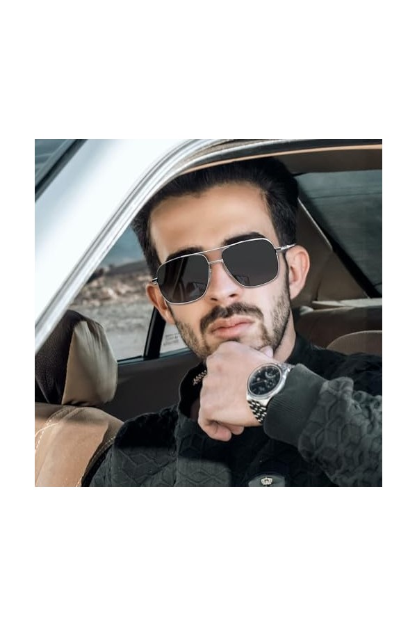 KANASTAL Lunettes de Soleil pour Homme et Femme Polarisées UV400 Lunette de Soleil en Alliage Al-MG Premium Rétro Rectangulai