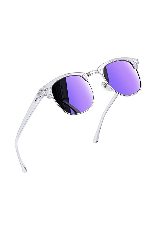 Joopin Demi Cercle Lunettes de Soleil Homme Lunettes de Transparent Violet Miroir Polarisées et Lunette de Soleil Rétro pour 