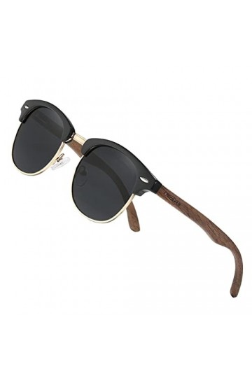 KINGSEVEN Lunettes de soleil polarisées semi-sans monture en bois Lunettes pour femmes Classique Rétro Vintage Design N5516 