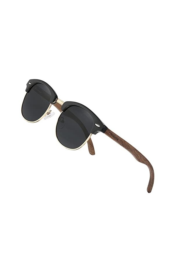 KINGSEVEN Lunettes de soleil polarisées semi-sans monture en bois Lunettes pour femmes Classique Rétro Vintage Design N5516 