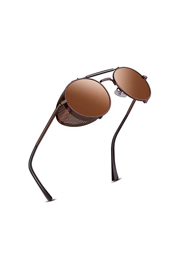GQUEEN Lunettes de soleil Ronde Rétro Métal Cadre Steampunk pour Homme et Femme Unisexe avec protection UV400 MTS2