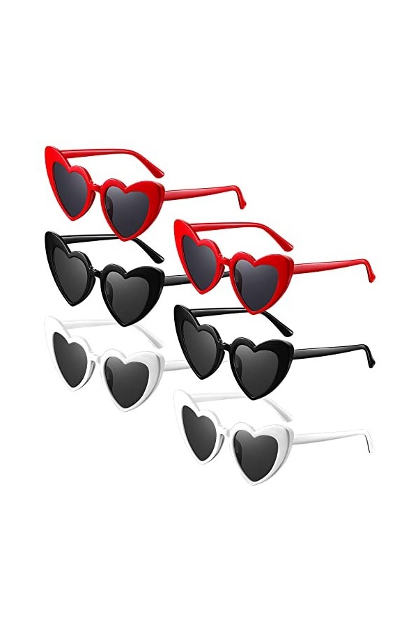 Photect 6 Paires Lunettes de Soleil en Forme de Coeur Lunettes Rétro pour Femmes, 3 Couleurs