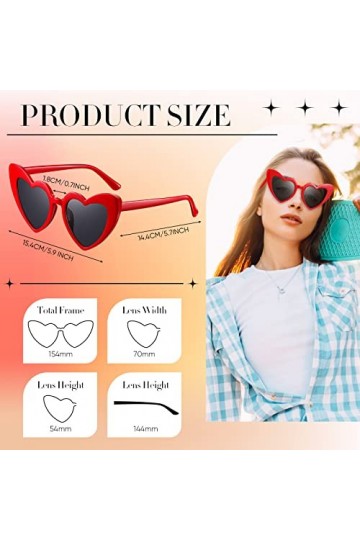 Photect 6 Paires Lunettes de Soleil en Forme de Coeur Lunettes Rétro pour Femmes, 3 Couleurs