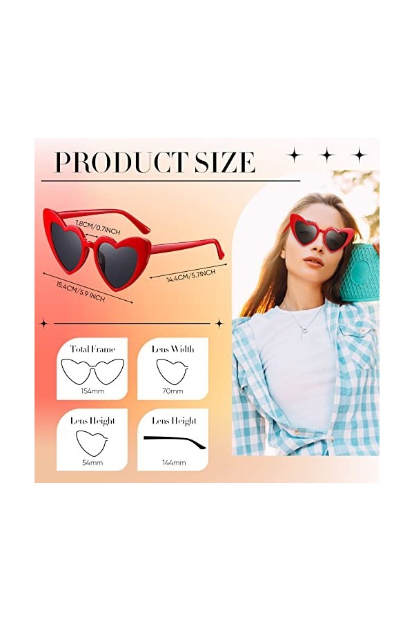 Photect 6 Paires Lunettes de Soleil en Forme de Coeur Lunettes Rétro pour Femmes, 3 Couleurs