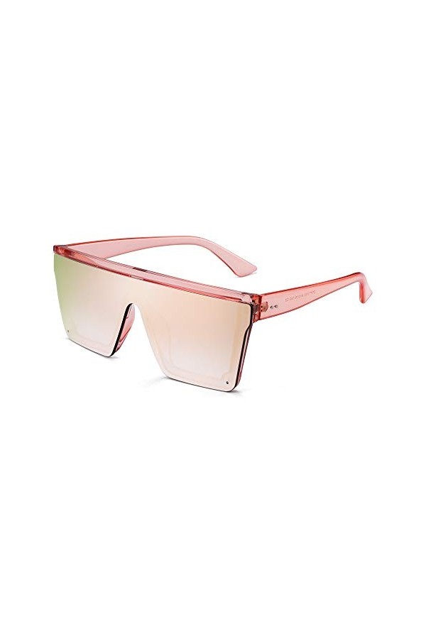 JIM HALO Lunettes de Soleil Flat Top Miroirs Carrés Lunette Solaire Sans Monture pour Femmes Cadre Transparent/Verres Dégrad