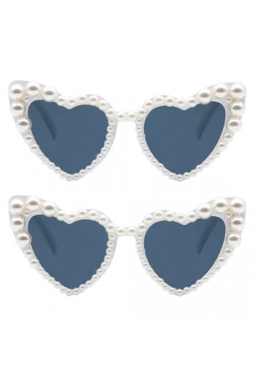 LJCZKA Retro Lunettes de Soleil Cœur Femme avec Perles, Vintage Lunettes Coeur Perle Femme Mode Fête Festival Protection UV