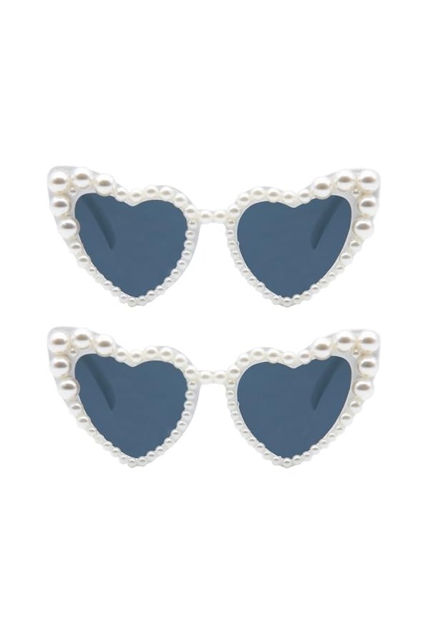 LJCZKA Retro Lunettes de Soleil Cœur Femme avec Perles, Vintage Lunettes Coeur Perle Femme Mode Fête Festival Protection UV
