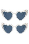 LJCZKA Retro Lunettes de Soleil Cœur Femme avec Perles, Vintage Lunettes Coeur Perle Femme Mode Fête Festival Protection UV