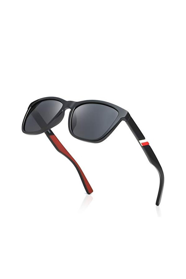 kimorn Lunettes De Soleil Polarisées Pour Femmes Et Hommes Cadre TR90 Lunettes Rétro Classiques K0800 Noir Mat Rouge