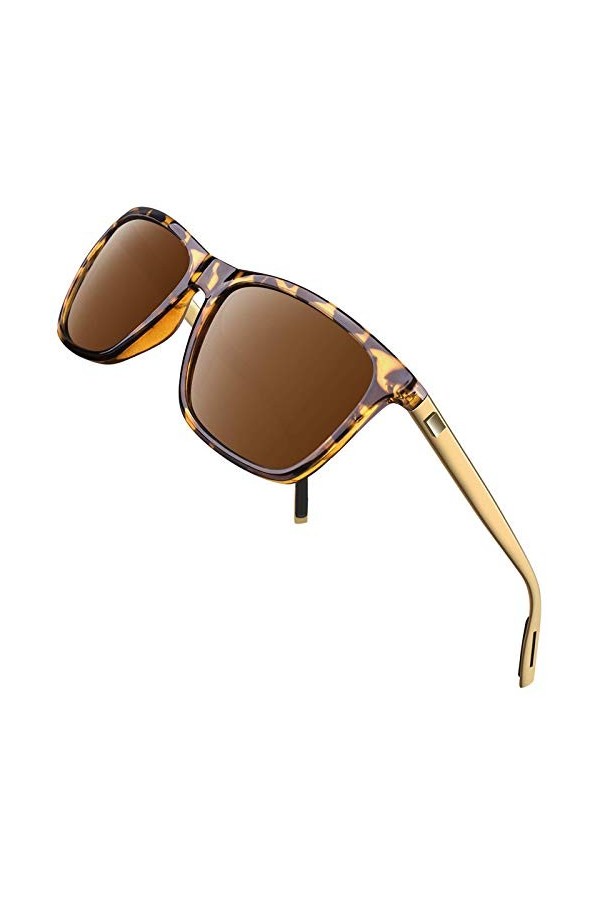 GQUEEN Lunettes de soleil Homme Femme Mode Vintage Avec Lentille Polarisée Protection UV400 GQ33,Tortue Marron,M