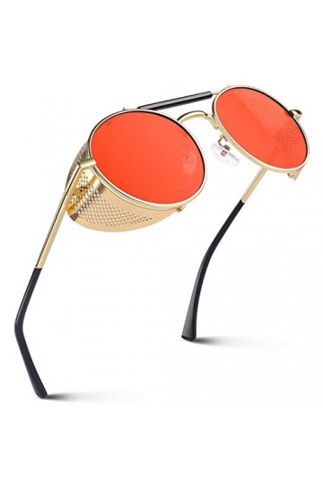 GQUEEN Lunettes de Soleil Homme Femme Polarisées Rétro Ronde Métal Steampunk Avec Protection UV400