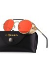 GQUEEN Lunettes de Soleil Homme Femme Polarisées Rétro Ronde Métal Steampunk Avec Protection UV400