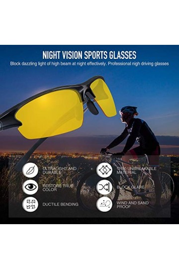 Goiteia Lunettes de conduite nocturne, lunettes de vision nocturne de sport polarisées pour la course, le cyclisme, la pêche,