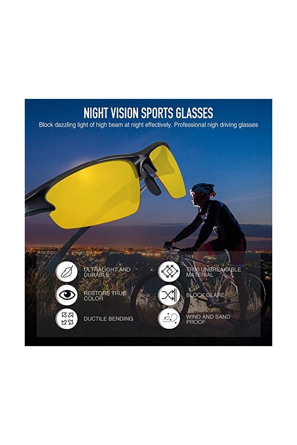 Goiteia Lunettes de conduite nocturne, lunettes de vision nocturne de sport polarisées pour la course, le cyclisme, la pêche,