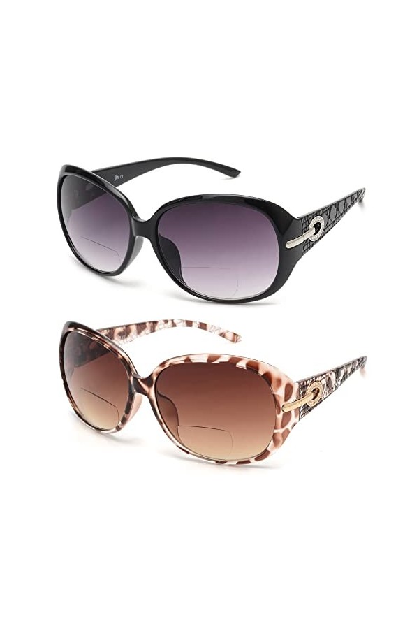 JM Lunettes Loupe Solaire Classiques pour Femmes Montures de lunettes Vintage Protection UV Extérieure Noir+Tortue 2.75