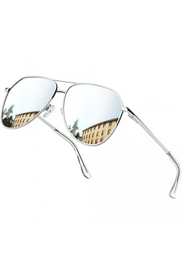 Joopin Lunettes de Soleil Homme Polarisées Sport Lunette Été Monture Métallique Classique Miroir Argenté