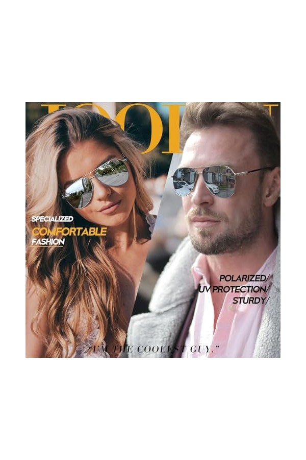 Joopin Lunettes de Soleil Homme Polarisées Sport Lunette Été Monture Métallique Classique Miroir Argenté