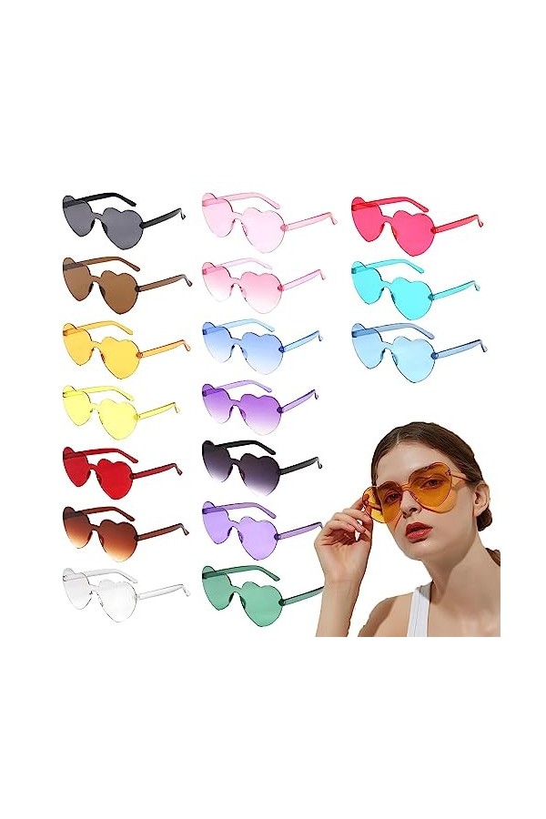 CTAKPOWE 17 Pièces lunettes de fête, Multicolore Lunette de Soleil Coeur, de lunettes de soleil en forme, Accessoires et déco