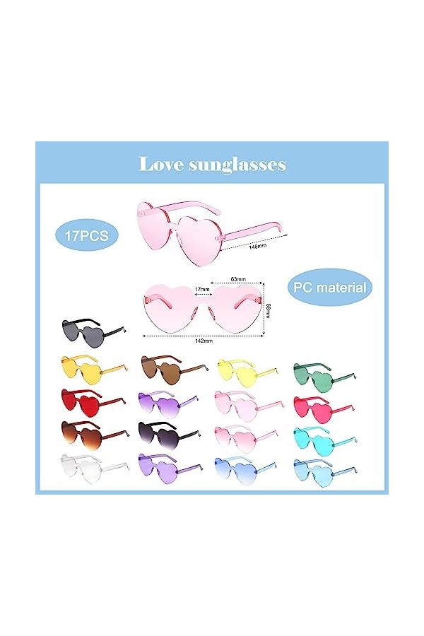 CTAKPOWE 17 Pièces lunettes de fête, Multicolore Lunette de Soleil Coeur, de lunettes de soleil en forme, Accessoires et déco