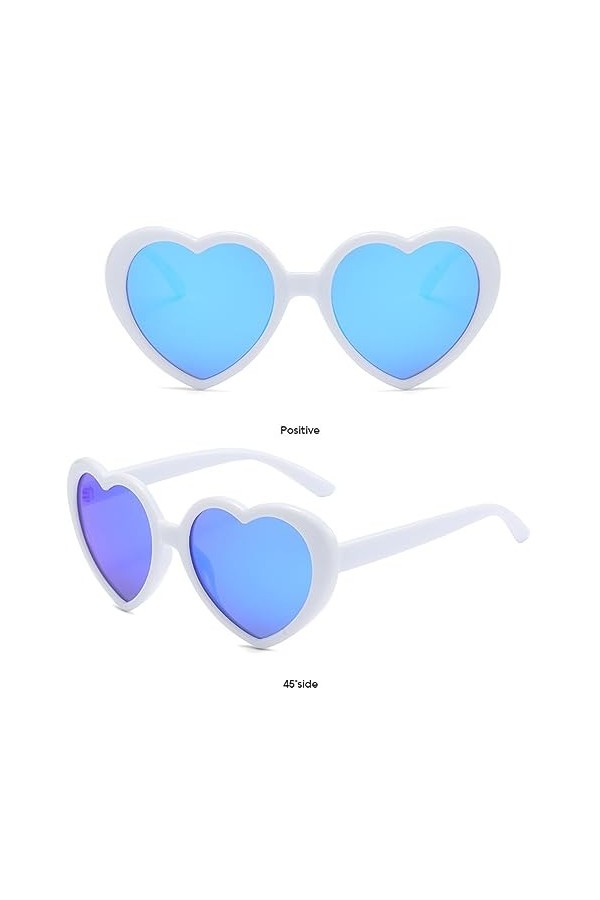 WDZAYXC Lunettes de soleil polarisées surdimensionnées en forme de cœur rétro lunettes mignonnes, protection UV400, Blanc/ble