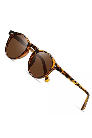 AKRAY Lunettes de soleil polarisées rondes pour femme Protection 100 % UV400 Lunettes de soleil rétro vintage 0702, Tortoise,