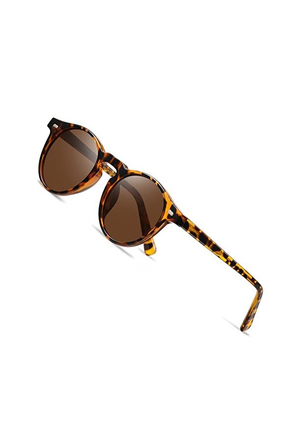 AKRAY Lunettes de soleil polarisées rondes pour femme Protection 100 % UV400 Lunettes de soleil rétro vintage 0702, Tortoise,