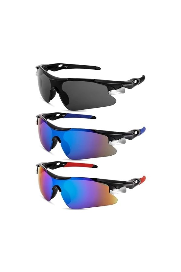 Firtink Lot de 3 lunettes de soleil de sport polarisées, tendance, coupe-vent, protection légère, lunettes de soleil dextéri