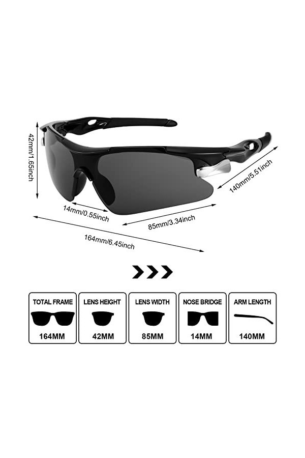 Firtink Lot de 3 lunettes de soleil de sport polarisées, tendance, coupe-vent, protection légère, lunettes de soleil dextéri