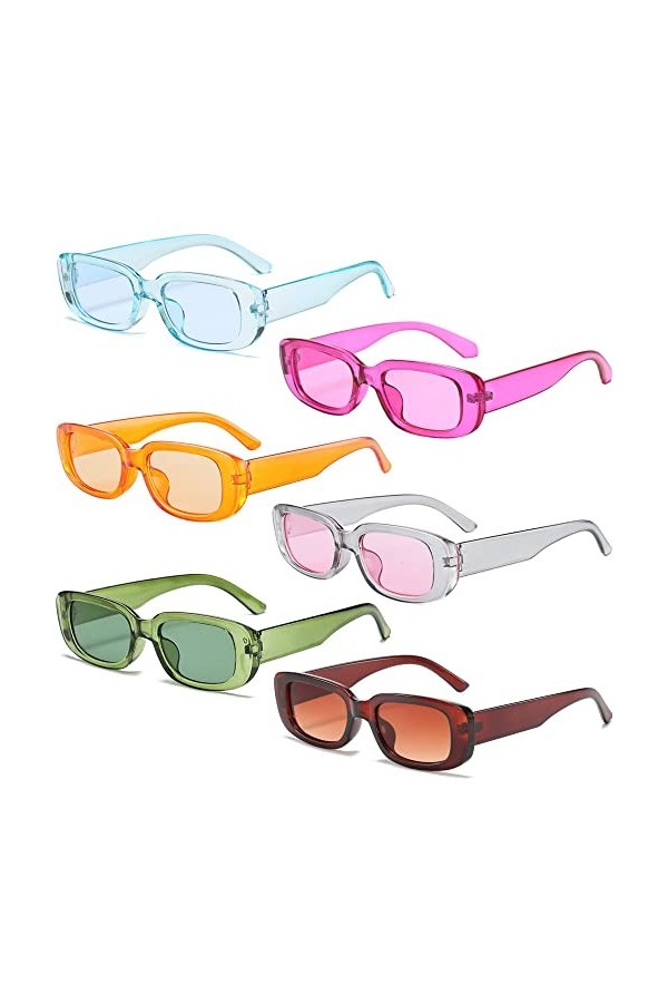 FSMILING 6 Stücke Vintage Rechteckige Sonnenbrille Damen Set Retro Lustige Bunt Plastik Sonnenbrillen Party Brille Für Damen 