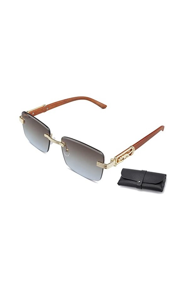 GANMFOYC Lunettes de soleil pour hommes avec garniture en guépard, Lunettes de soleil sans bordure Carrées Dégradé Lunettes s