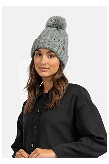 BICKLEY + MITCHELL Bonnet Tricot à Pompons pour Femme 2001-21-9-22, Gris, Taille Unique
