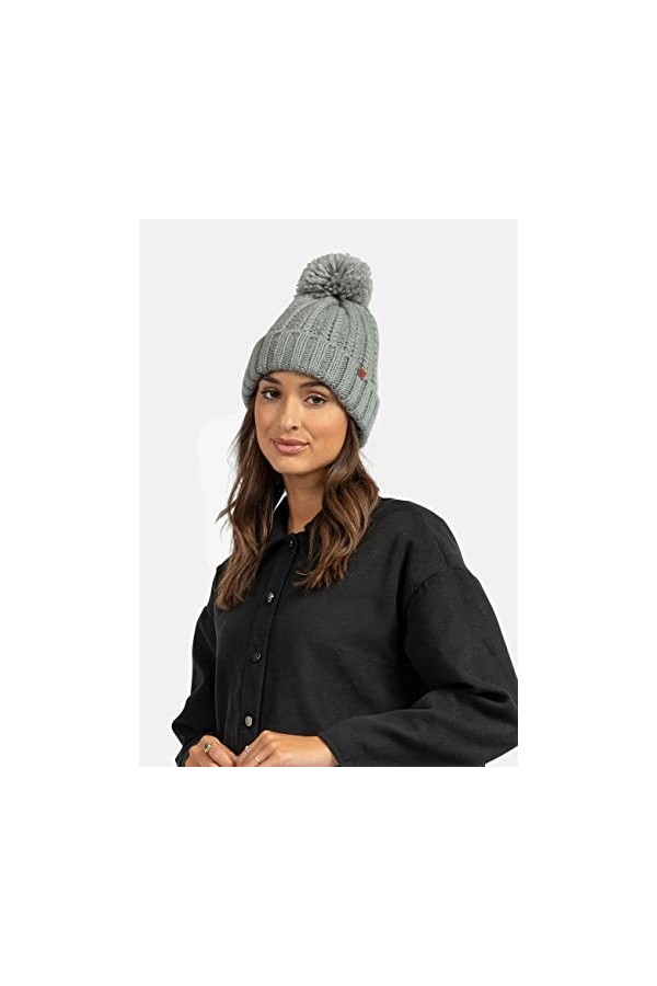 BICKLEY + MITCHELL Bonnet Tricot à Pompons pour Femme 2001-21-9-22, Gris, Taille Unique