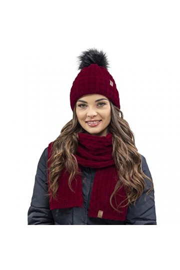 VIVISENCE Bonnet Et Echarpe Ensemble dhiver 7015Kmpl, Bordeaux,UNI