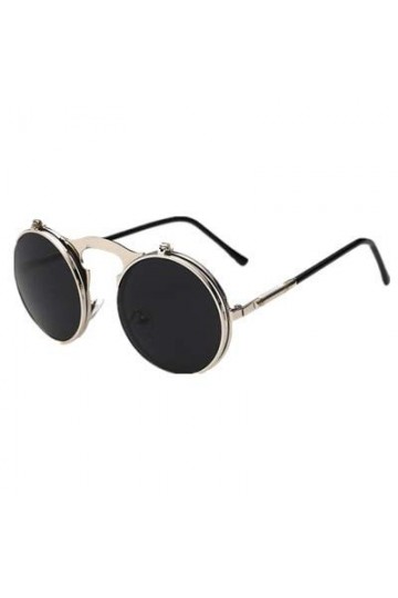TYJYY Lunettes de Soleil Nouveau Flip Up Steampunk Lunettes De Soleil Hommes Ronde Vintage Hommes Lunettes De Soleil Marque D