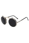 TYJYY Lunettes de Soleil Nouveau Flip Up Steampunk Lunettes De Soleil Hommes Ronde Vintage Hommes Lunettes De Soleil Marque D