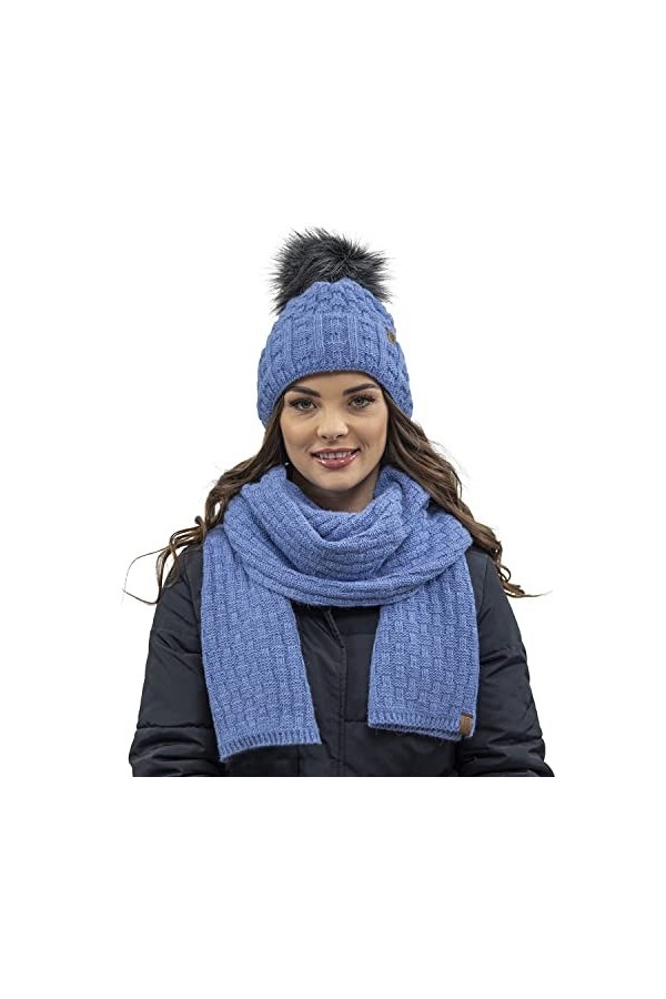 VIVISENCE Bonnet Et Echarpe Ensemble Dhiver 7015Kmpl, Bleu Marine,UNI