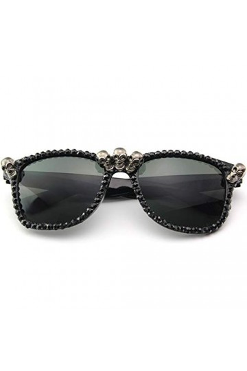 Lunettes De Soleil Femme,Lunettes De Soleil En Strass Cat Eye Femmes Crâne Noir Punk Lunettes De Soleil Rondes Pour Festival 
