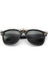 Lunettes De Soleil Femme,Lunettes De Soleil En Strass Cat Eye Femmes Crâne Noir Punk Lunettes De Soleil Rondes Pour Festival 